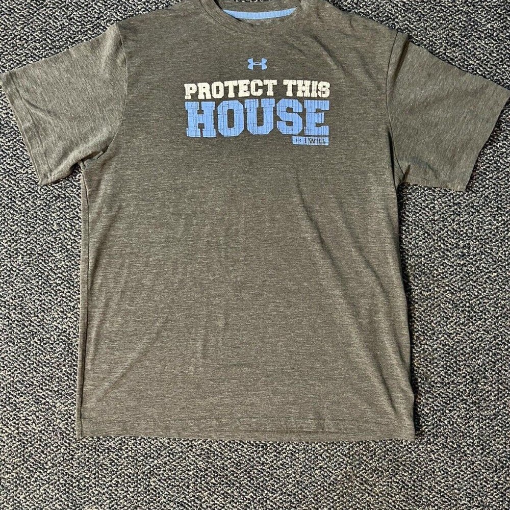 UNDER ARMOUR HEAT GEAR LOOSE FIT "PROTECT THIS HOUSE" GRAY  T-SHIRT Medium
